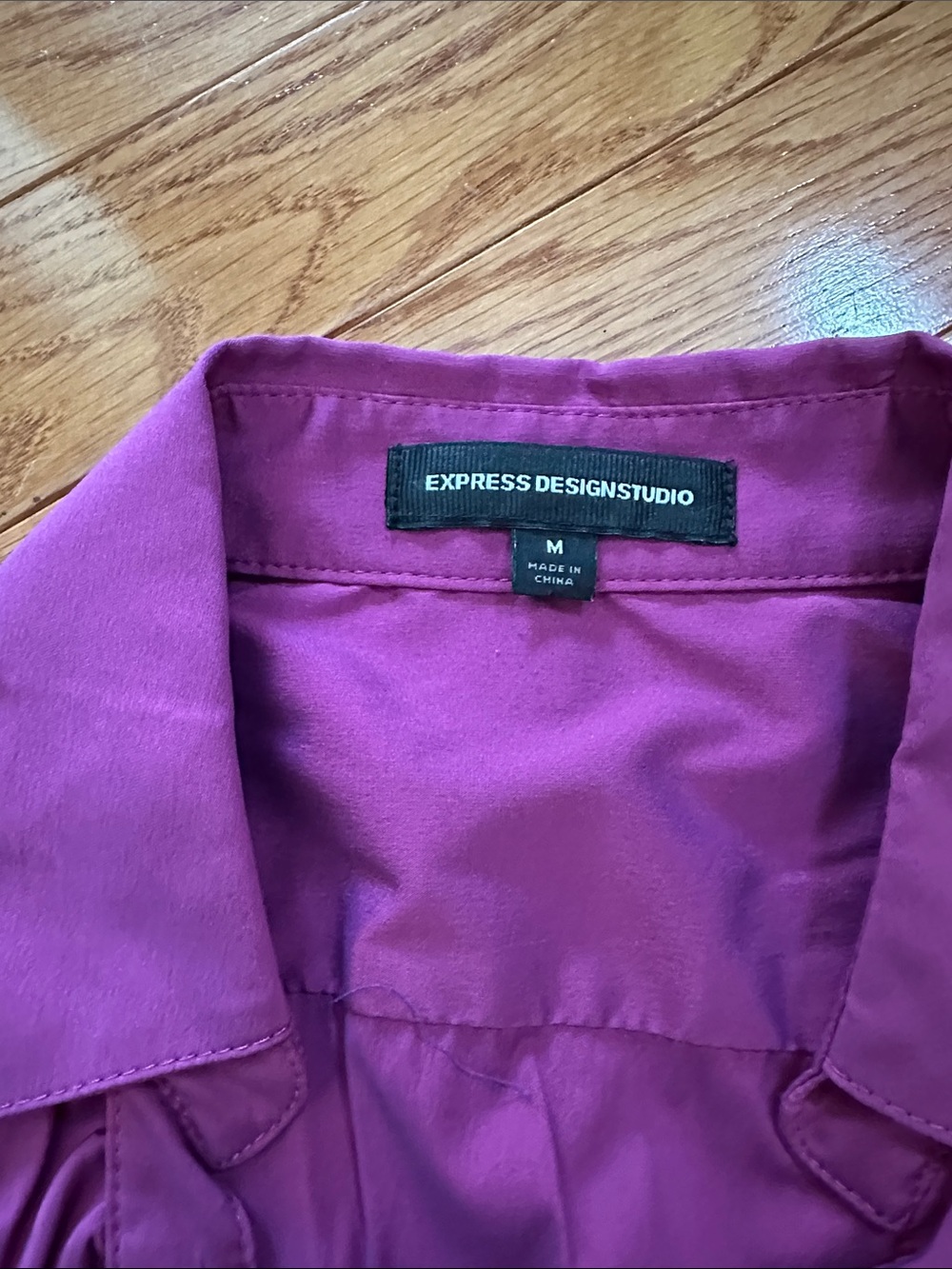 Express Magenta Ruffle-Front Button Down Blouse - Picture 2 of 3